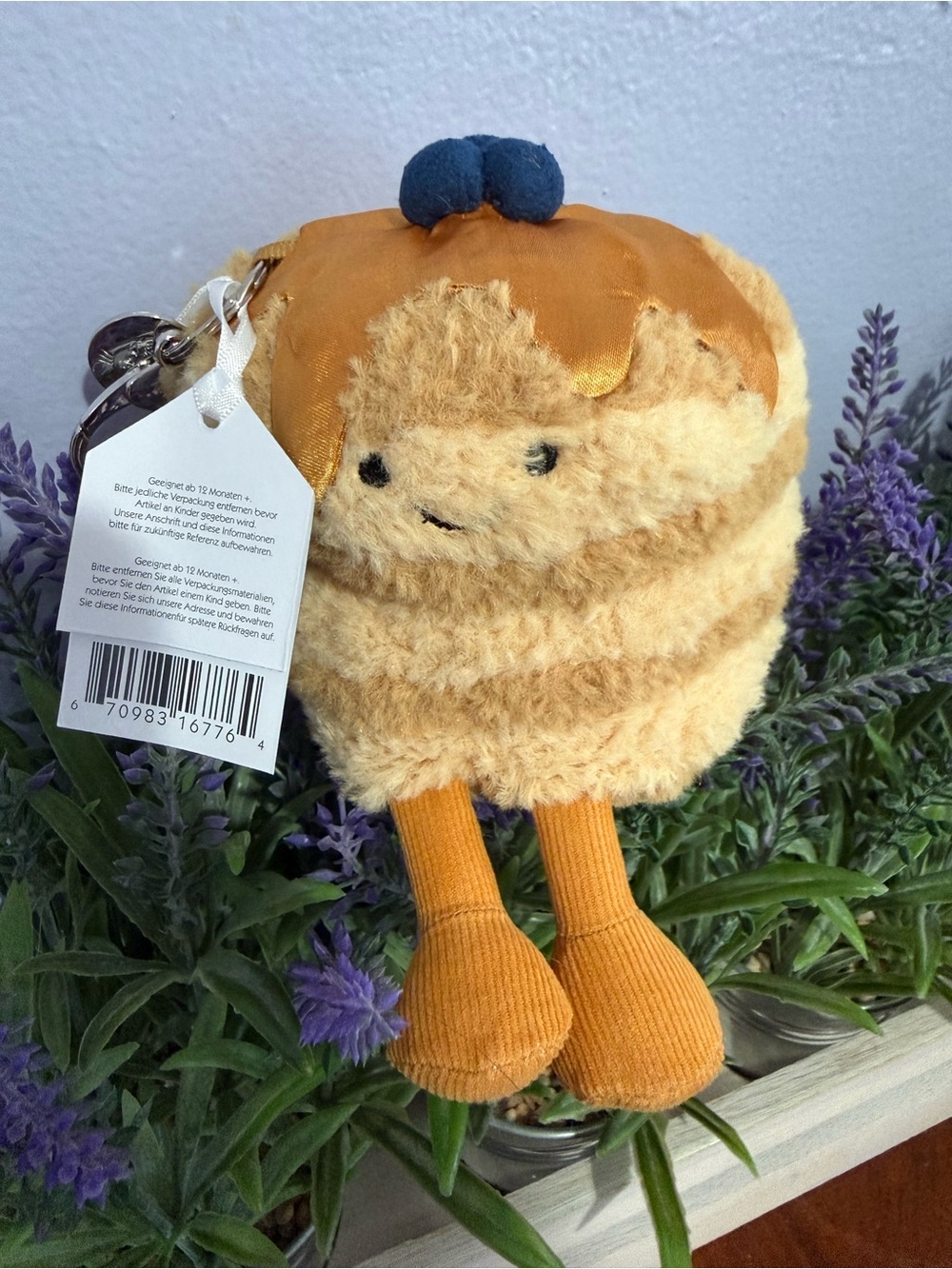 Jellycat Cream and Brown Pancake Plush Key & Card Holder with Blue Accent - Picture 6 of 8